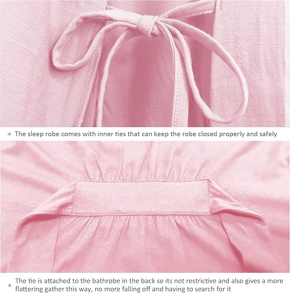 Women's Cotton Bathrobe - Short Sleeve with Pockets & Belt - Breathable Comfort - Lightweight - Pink - Size L