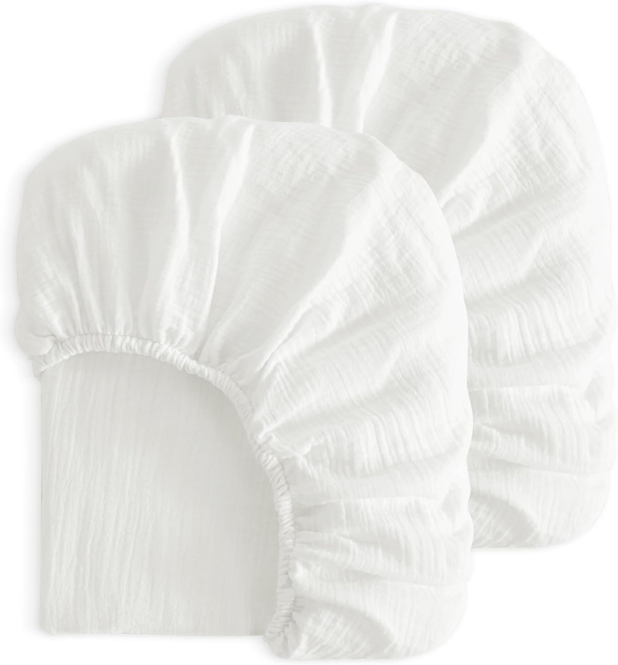 2 Pack Muslin Cott Mini Crib Sheets, Soft and Breathable Double Layer 24x38 Baby Crib Sheets for Mini Crib and Toddler Mattresses, Boys, Girls, Unisex, White, 24x38 Inches