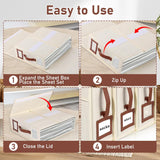 4 Pack Bed Sheet Organizers and Storage, Foldable Sheet Organizer for Linen Closet, Bed Sheet Holders with Window, Beige Bedding Storage Box for Bedsheets, Blanket and Pillow - Queen & King Size