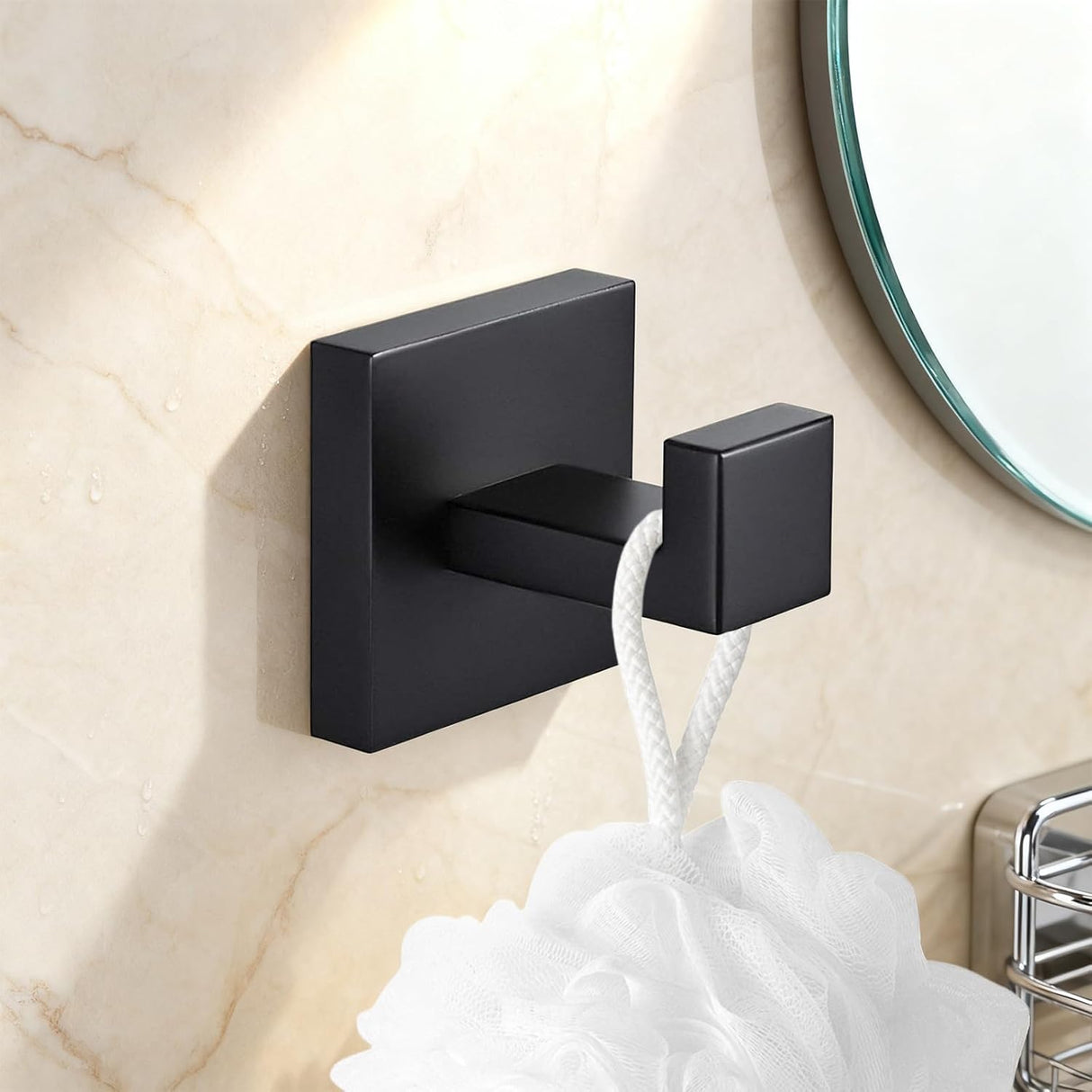 4 Pack Bathroom Towel Hooks, Screw-in Square Matte Black Wall Hooks Robe Hook, Anti-Rust SUS304 Stainless Steel Heavy-Duty Door Hanger Coat Hook, Sturdy for Bathroom/Bedroom/Kitchen/Hotel