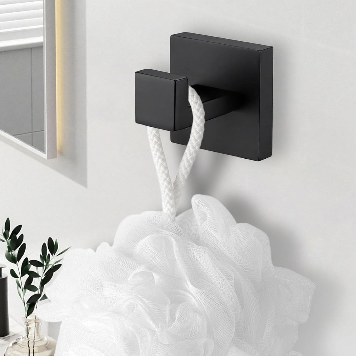 4 Pack Bathroom Towel Hooks, Screw-in Square Matte Black Wall Hooks Robe Hook, Anti-Rust SUS304 Stainless Steel Heavy-Duty Door Hanger Coat Hook, Sturdy for Bathroom/Bedroom/Kitchen/Hotel