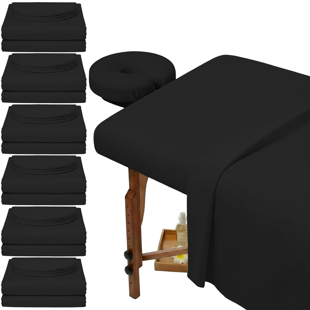 6 Set Microfiber Massage Table Sheets Each Set Includes Massage Table Covers, Fitted Sheets, Face Cradle Covers (Black)
