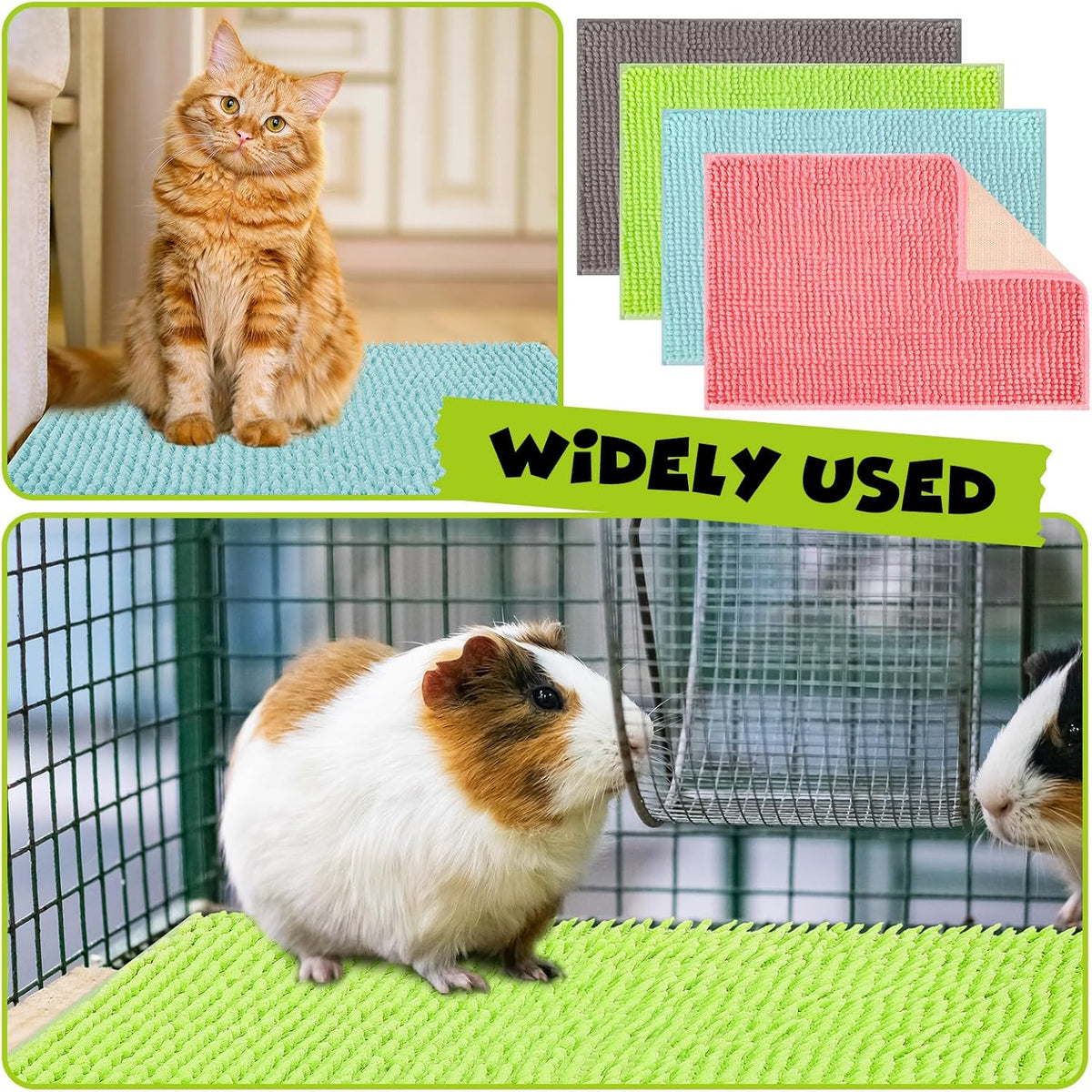 8 Pcs Guinea Pig Cage Liner for Guinea Pig Cage Bedding Reusable Rabbit Mat Pad Washable Training Pad Animal Sleeping Bedding Mat(16x12'',Gray, Green, Pink, Blue)