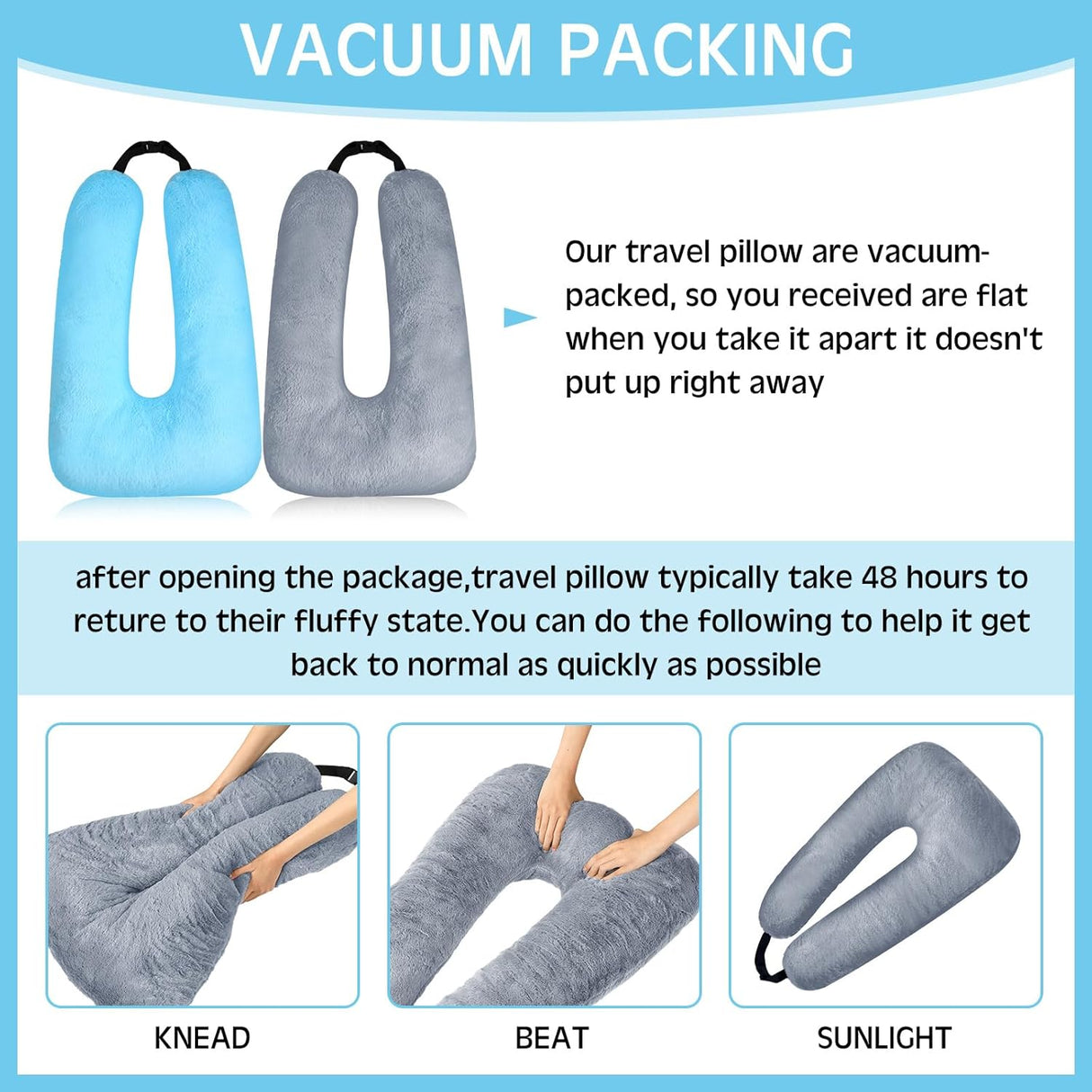 2 Pcs Car Travel Pillow for the Back Seat 28 x 18 in Sleeping Reading Pillows for Long Distance Travel Car Cushion for Kids Adults Head and Body Support U Shaped Pad for Travel(Gray, Blue)