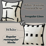 Boho Decorative Throw Pillows with Inserts, 18" x 18" Soft Tufted Modern Chenille Pillow, Pillows for Home, Patio, Couch, Bedroom, Living Room (Black Lines - Cream White Background)