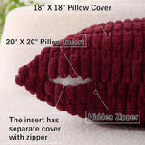 2 Pack Corduroy Decorative Throw Pillow with Inserts, 18x18 Inch Soft Boho Throw Pillow, Square Striped Throw Pillows for Couch, Bed, Sofa Decor (Burgundy)