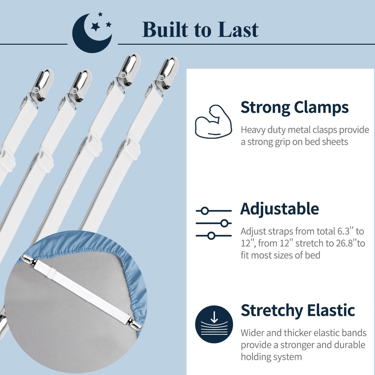 Adjustable Elastic Sheet Straps Fasteners White 4Pcs and 2Pcs