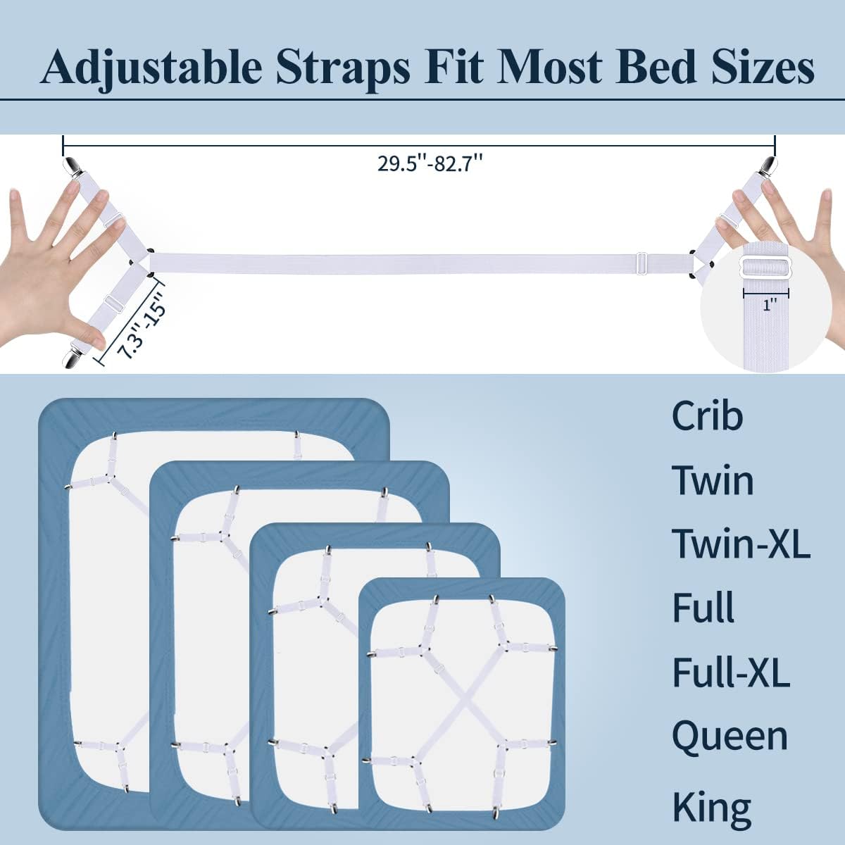8+2 Pieces Bed Sheet Holder Straps Bed Sheet Fasteners Suspenders Holder Straps Adjustable Crisscross Elastic Band Fitted Sheets Corner Straps Grippers Clip, White