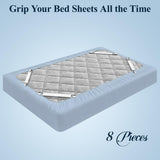 8+2 Pieces Bed Sheet Holder Straps Bed Sheet Fasteners Suspenders Holder Straps Adjustable Crisscross Elastic Band Fitted Sheets Corner Straps Grippers Clip, White