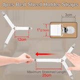 4pcs Bed Sheet Straps Holders, Adjustable Non Slip Elastic Bedsheet Grippers Triangle Mattress Suspenders, Keep in Place Fitted Bed Sheet Holders for Corners, Sofa Cushion, Mattress Cover Straps White