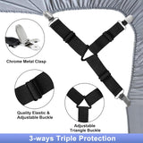 Bed Sheet Straps, 6 Pack Fitted Bed Sheet Fasteners Clips Adjtable Crisscross Bed Sheet Holder Straps for Corners Mattress Sheet Spenders Grippers Bedding Accessories, Black
