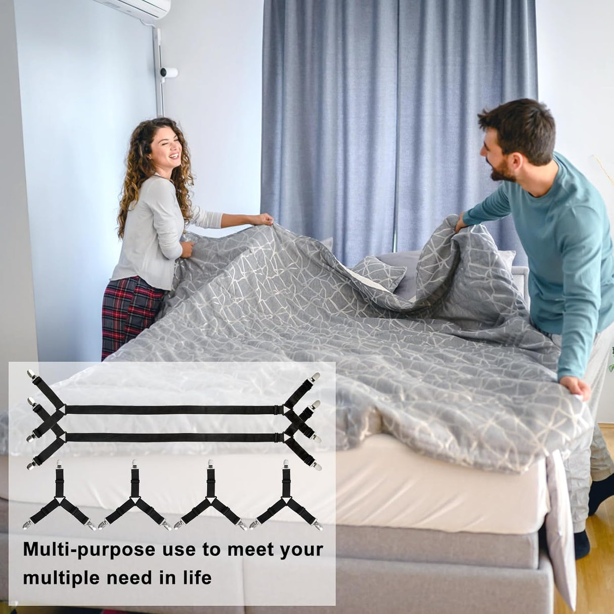 Bed Sheet Straps, 6 Pack Fitted Bed Sheet Fasteners Clips Adjtable Crisscross Bed Sheet Holder Straps for Corners Mattress Sheet Spenders Grippers Bedding Accessories, Black
