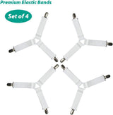 Bed Sheet Fasteners, Adjustable Mattress Suspenders, Mattress Cover Straps, Bed Corner Holder and Keepers and the Bed Sheet Grippers Clips (Triangle White Set of 4)
