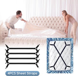 4PCS Bed Sheet Holders Straps for Corners, Elastic Adjustable Fitted Sheet Holder, Easy Install Bed Sheet Holder Suit for Round and Square Mattresses Bedspread Fasteners and Suspenders