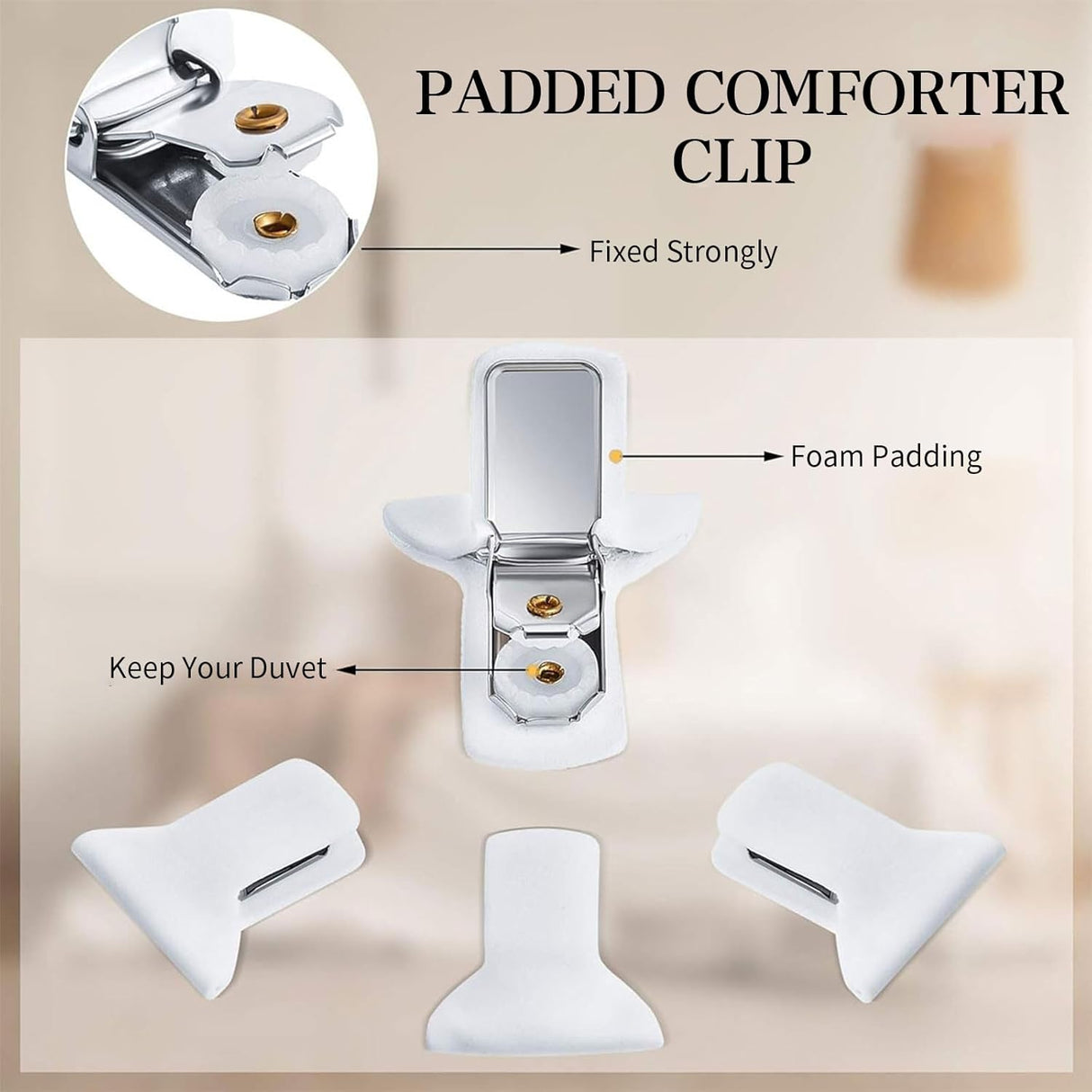 8 Pcs Padded Comforter Clips Duvet Cover Clips, Non-Slip Bed Sheet Clips Fasteners Duvet Clips for Inside Duvet Cover for Preventing Comforters from Shifting Inside