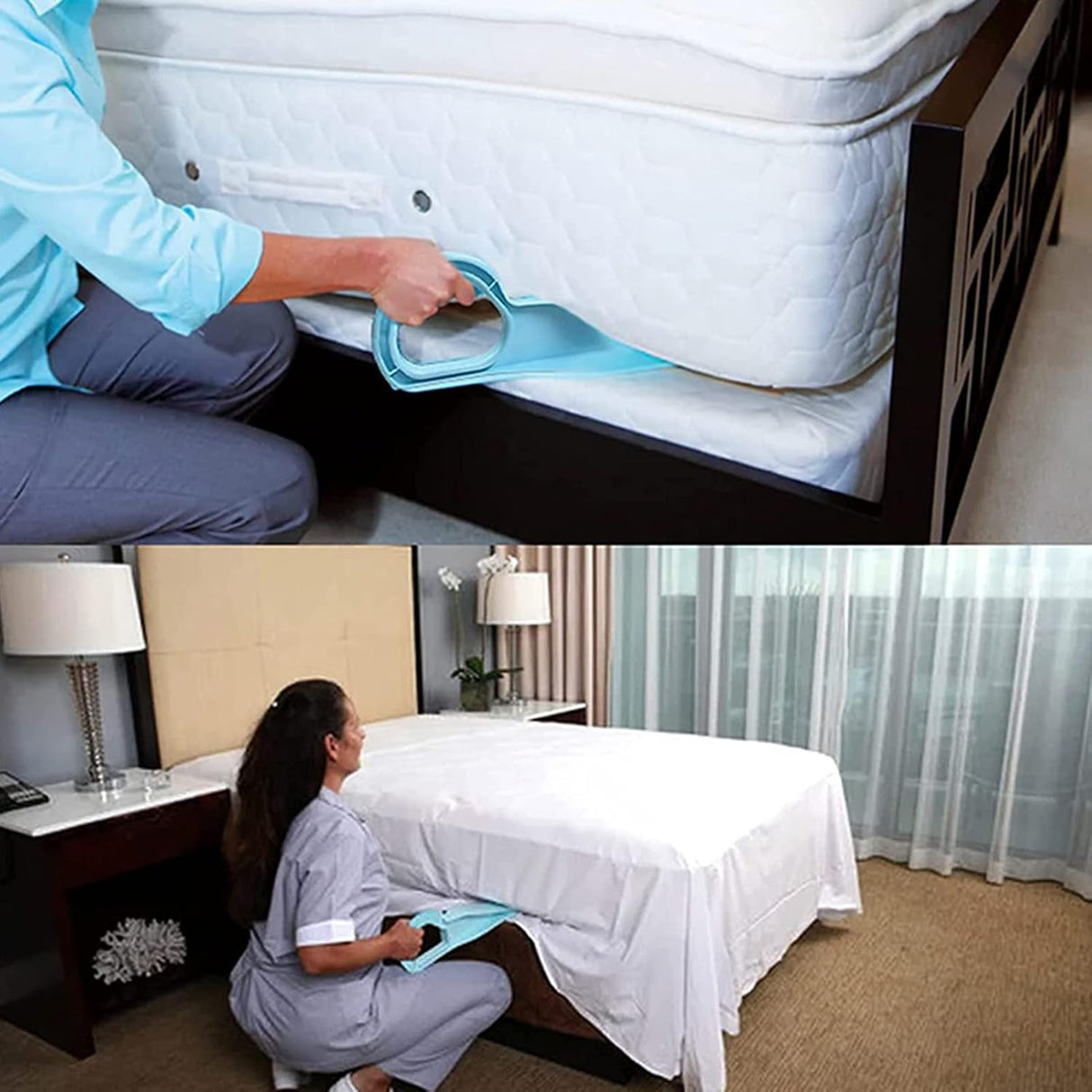 Mattress Lifter Mattress Wedge Elevator, 4 PCS 15.2"x5.4" Ergonomic Mattress Lifter Tool for Changing Sheets Bed Making Alleviate Back Pain (Large & Small)