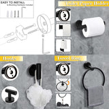 4PCS Bathroom Hardware Set 304 Stainless Steel Bathroom Accessories Set Including 2 Wall Mounted Stainless Steel Robe Hooks Toilet Paper Holder and Towel Ring (Black)