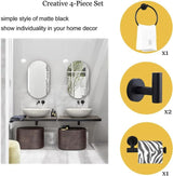 4PCS Bathroom Hardware Set 304 Stainless Steel Bathroom Accessories Set Including 2 Wall Mounted Stainless Steel Robe Hooks Toilet Paper Holder and Towel Ring (Black)