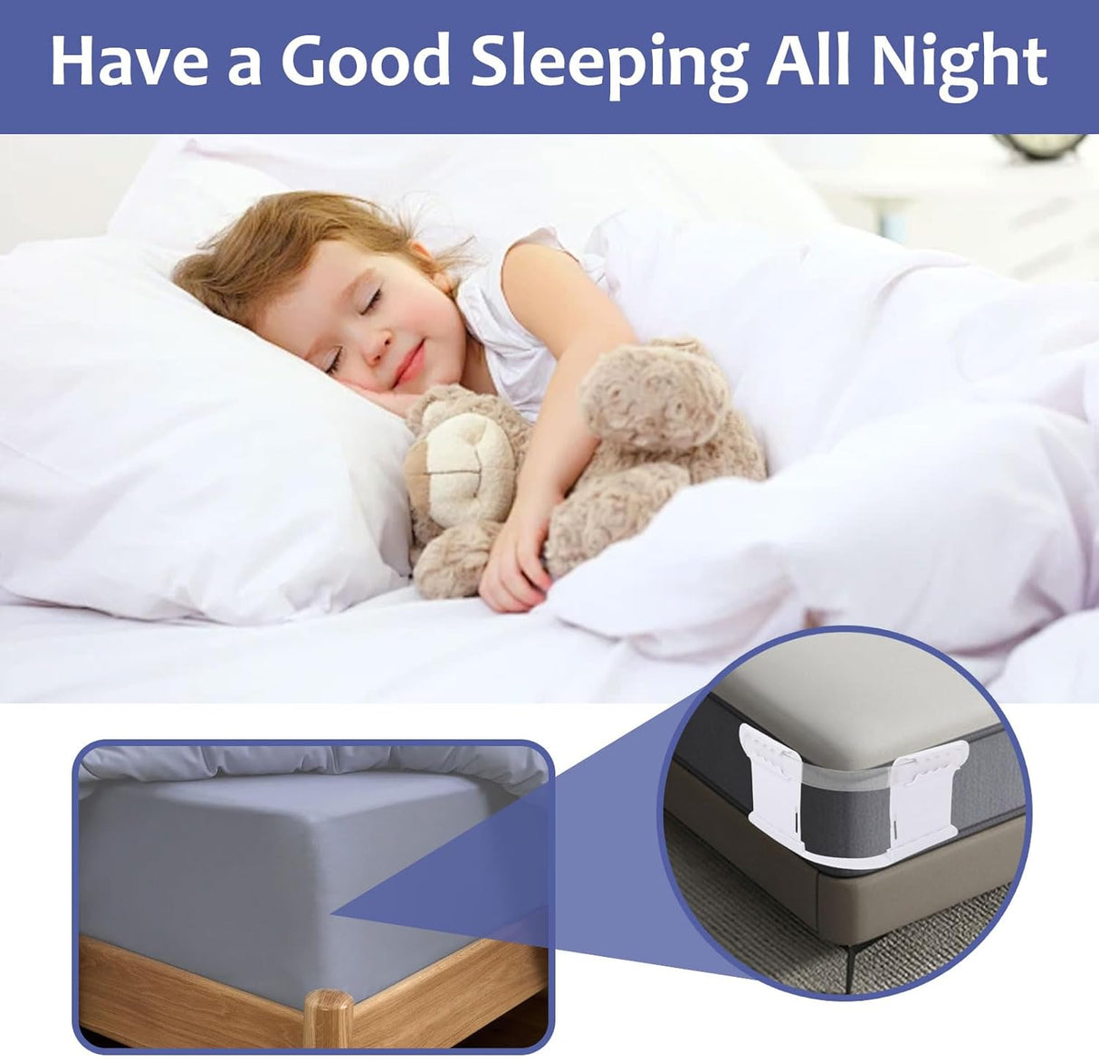 4 PCS Bed Sheet Holder with Lock Strips, Heavy Duty Bed Sheet Corner Fastener, Removable Bed Sheet Holder, Bed Sheet Holder Straps for Mattress Protectors, Blankets, Bedding
