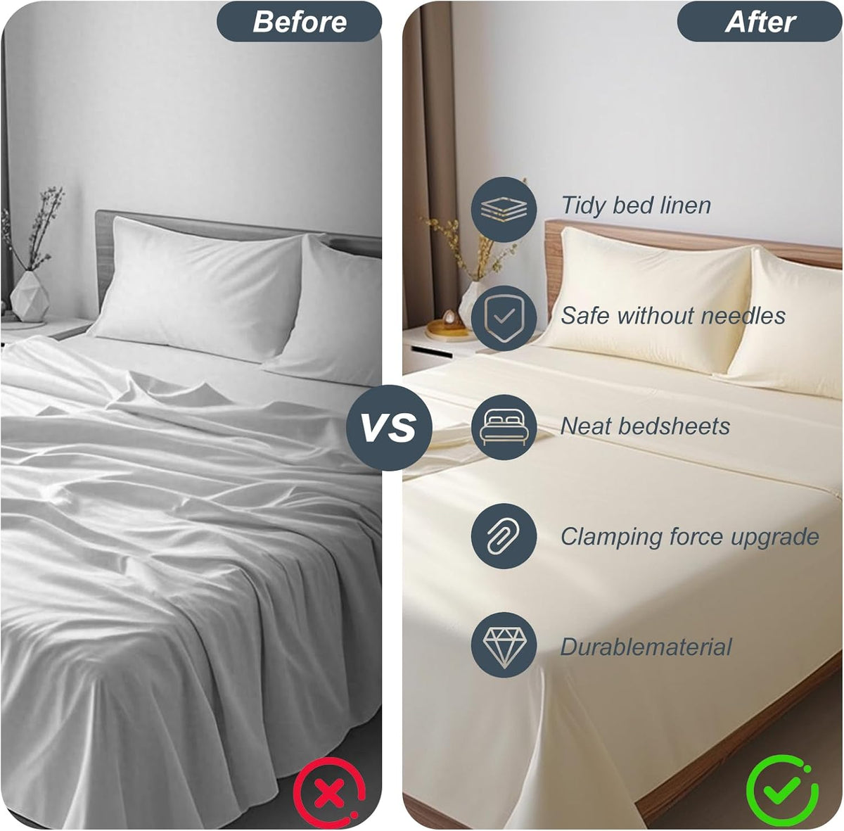 Bed Sheet Holder 4Pack - Mattress Fit Lock Strips with Adjustable Elastic Straps, Banish Slipping & Wrinkles, Reusable Bed Sheet Fasteners for Neat Sleep (Grey - 4pack)