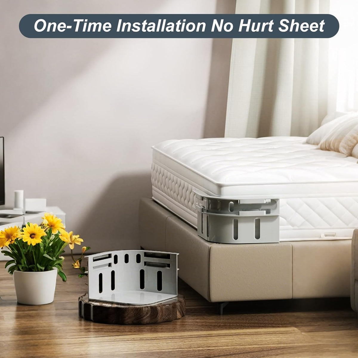 Bed Sheet Holder 4Pack - Mattress Fit Lock Strips with Adjustable Elastic Straps, Banish Slipping & Wrinkles, Reusable Bed Sheet Fasteners for Neat Sleep (Grey - 4pack)