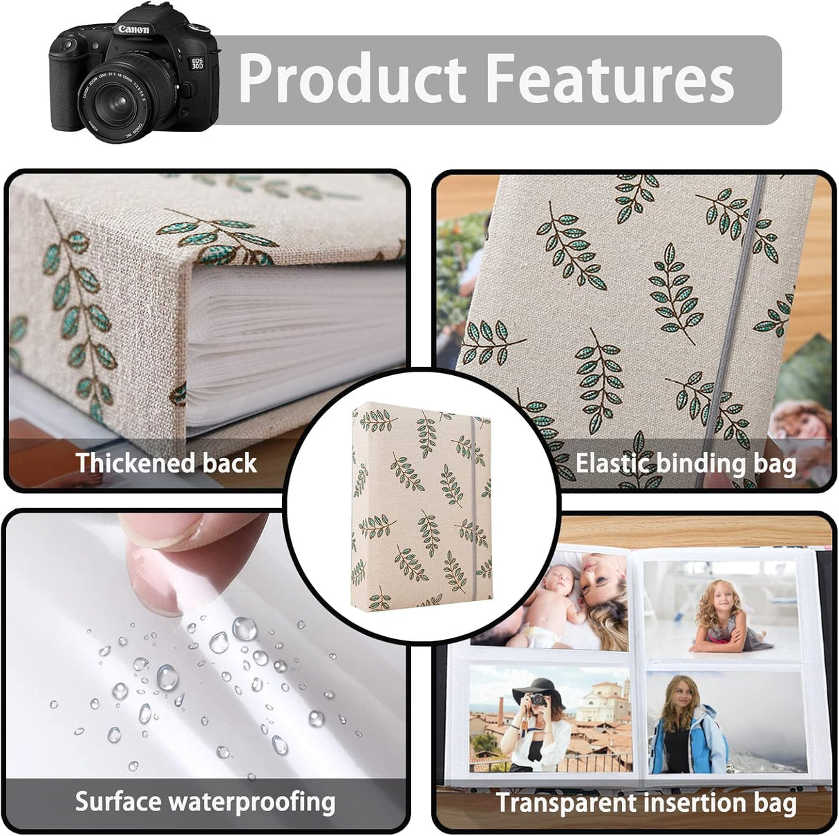 Photo Album 4x6 200 Photos Linen Cover Picture Photo Book for Family Wedding Anniversary Baby Vacation (200 Photos (4x6), Golden Leaves)