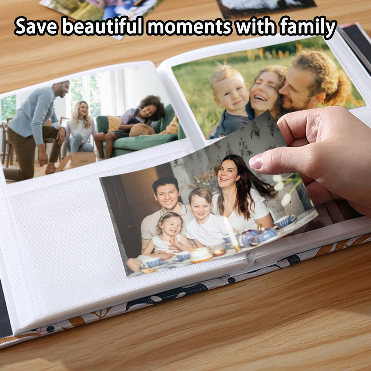 Photo Album 4x6 200 Photos Linen Cover Picture Photo Book for Family Wedding Anniversary Baby Vacation (200 Photos (4x6), Golden Leaves)