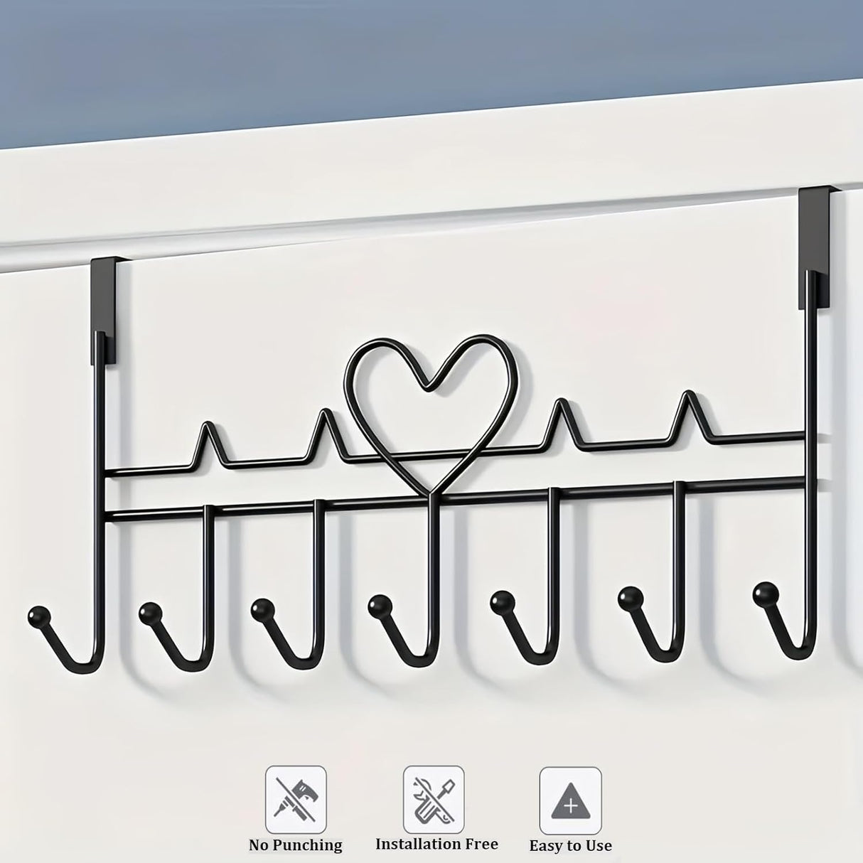 Overdoor Hooks - No-Drill Clothes and Hat Hangers - Door Hooks - Can hang jackets, towels, bags, bathrobes, etc. (2-pack - Black)
