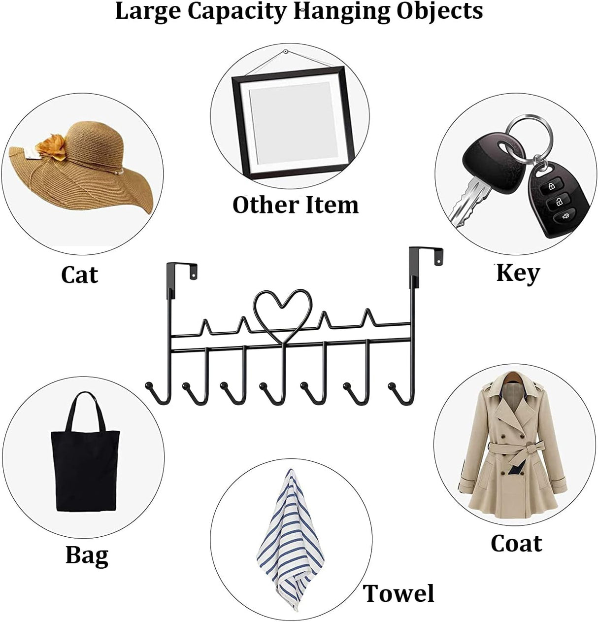 Overdoor Hooks - No-Drill Clothes and Hat Hangers - Door Hooks - Can hang jackets, towels, bags, bathrobes, etc. (2-pack - Black)