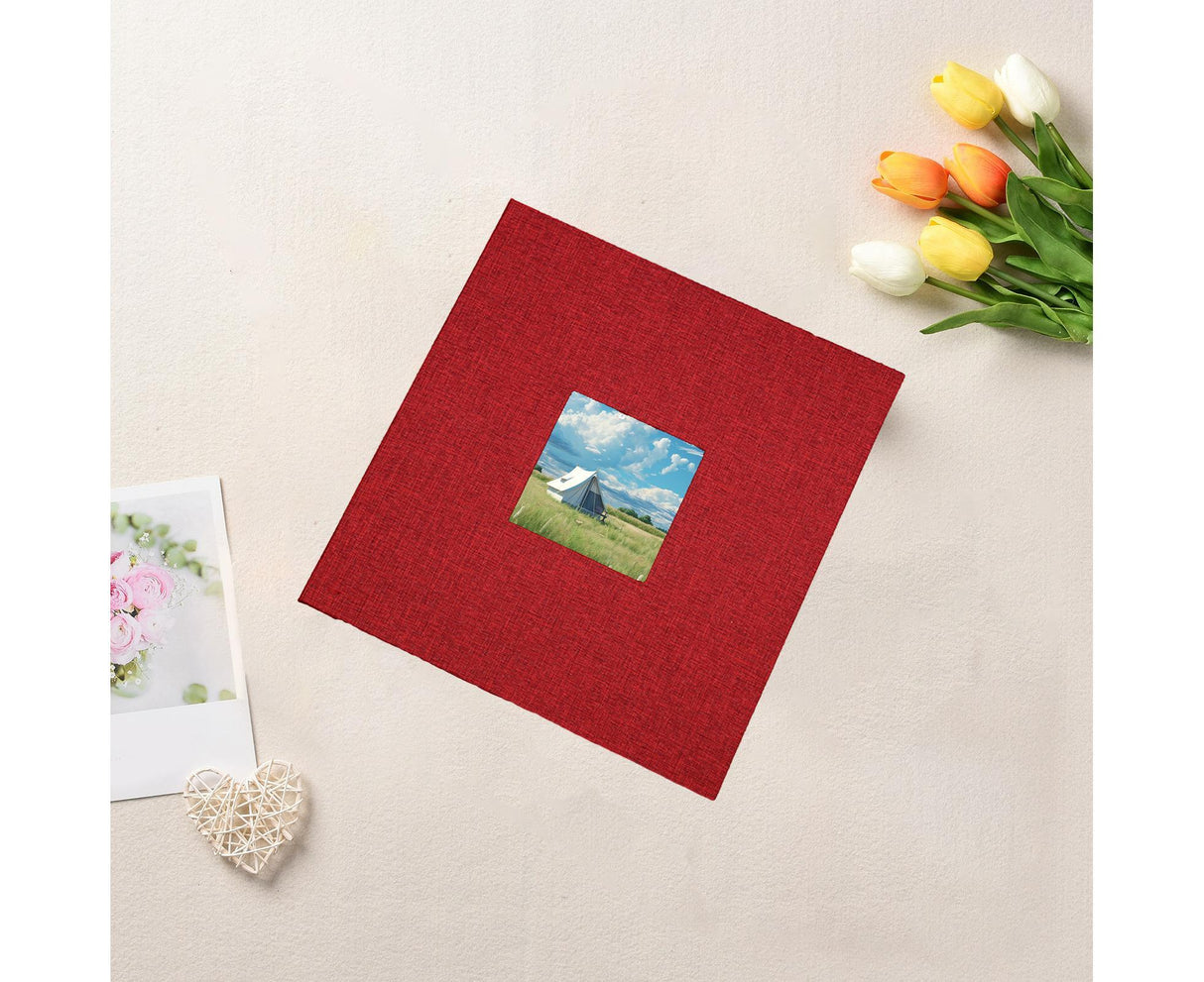Photo Album 40 Pages Linen Cover Hardcover Reusable Sticky Stamp Collection Book Family Photos Storage Memory Book Scrapbook with Box - Red