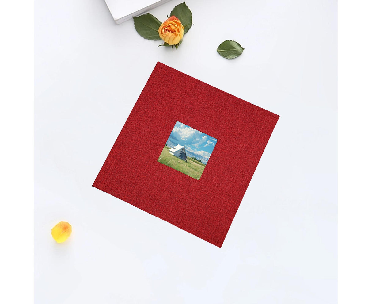 Photo Album 40 Pages Linen Cover Hardcover Reusable Sticky Stamp Collection Book Family Photos Storage Memory Book Scrapbook with Box - Red