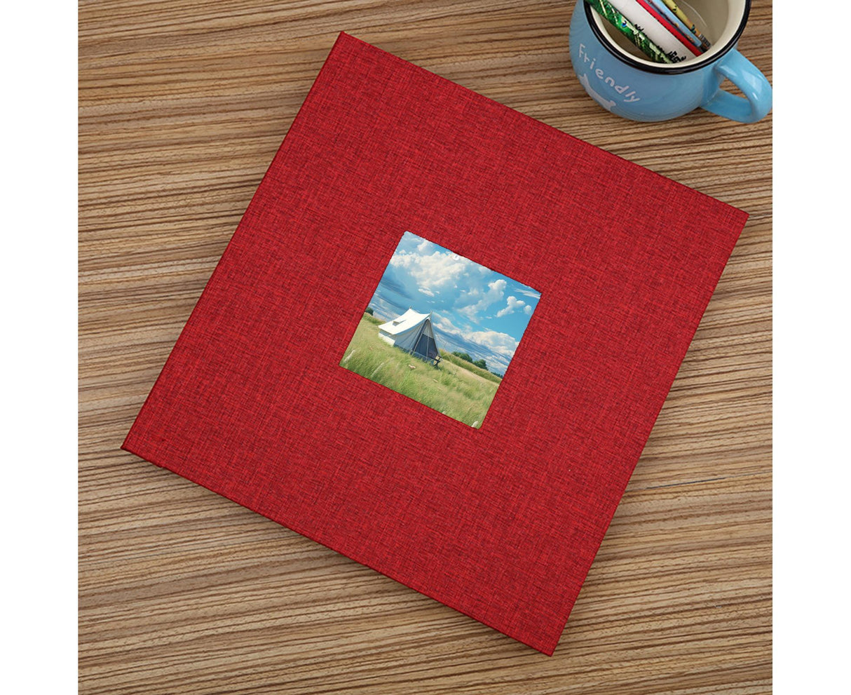 Photo Album 40 Pages Linen Cover Hardcover Reusable Sticky Stamp Collection Book Family Photos Storage Memory Book Scrapbook with Box - Red