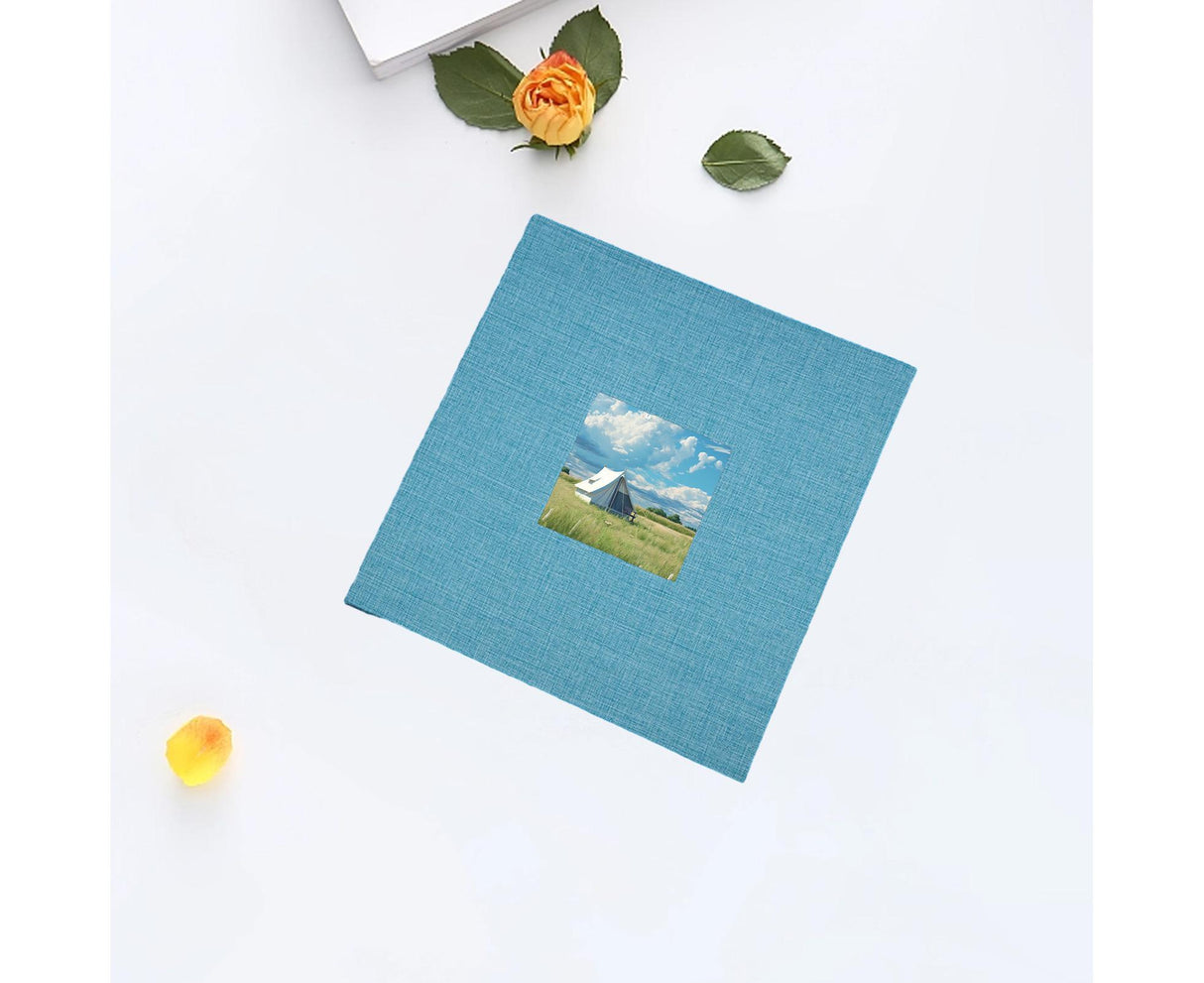 Photo Album 40 Pages Linen Cover Hardcover Reusable Sticky Stamp Collection Book Family Photos Storage Memory Book Scrapbook with Box - Blue