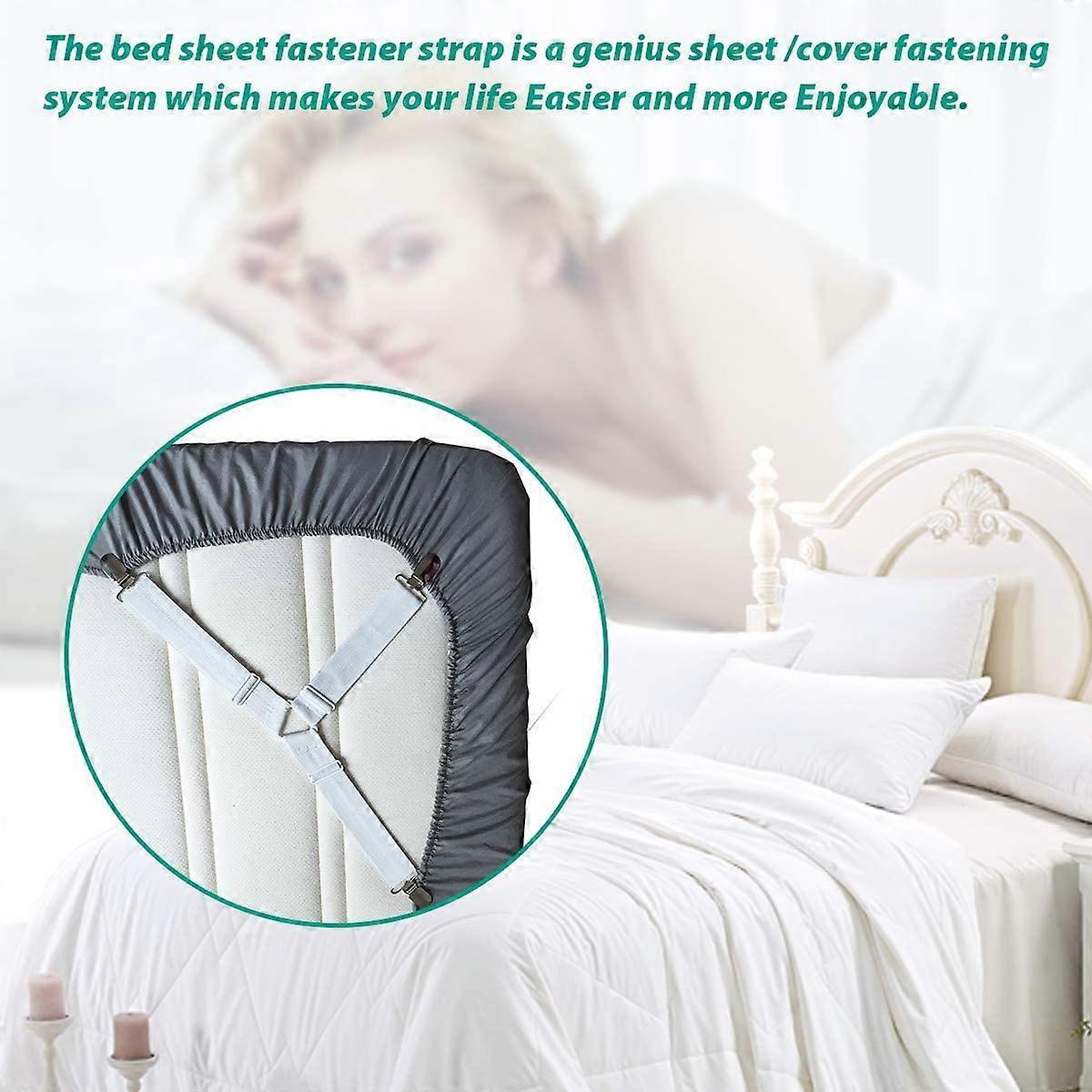 4PCS Bed Sheet Holder Straps, Sheet Stay Keeper Clips, Fasteners for Fitted Sheets