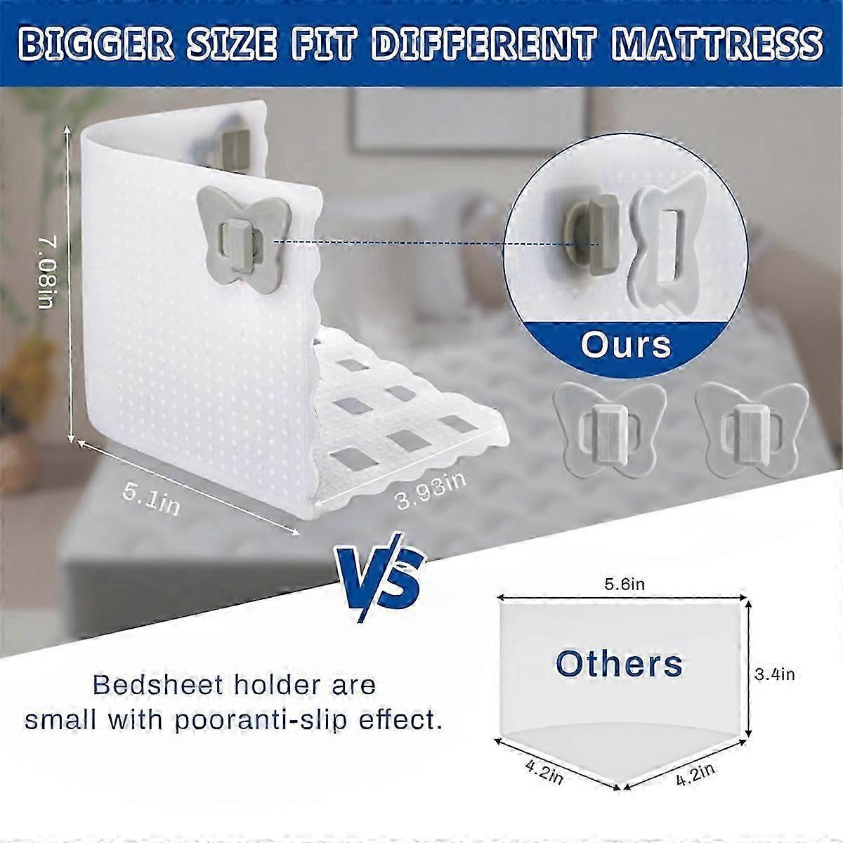 Bed Sheet Holder Clips for Thin Sheets, White, Secure Fit Fasteners