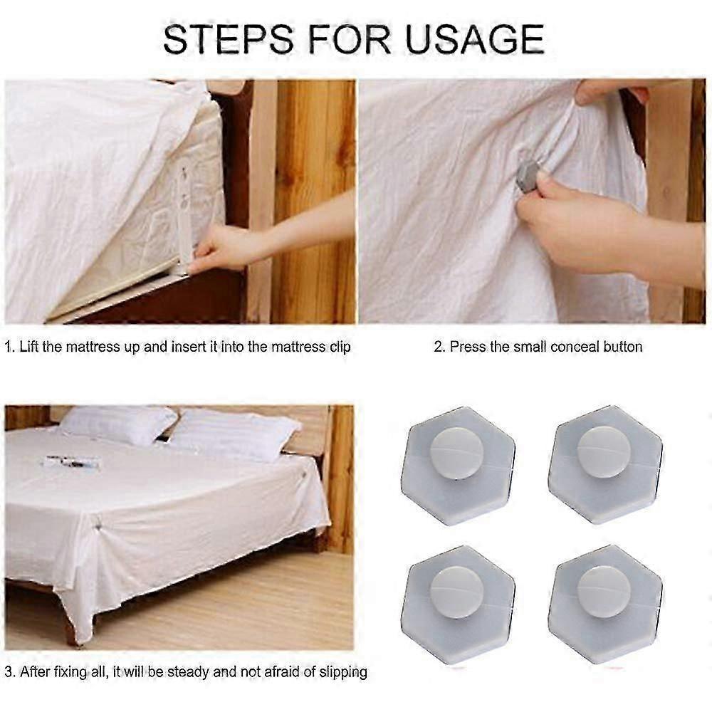 4PCS Bed Sheet Holder Fasteners with Mattress Cover Clips, Gray