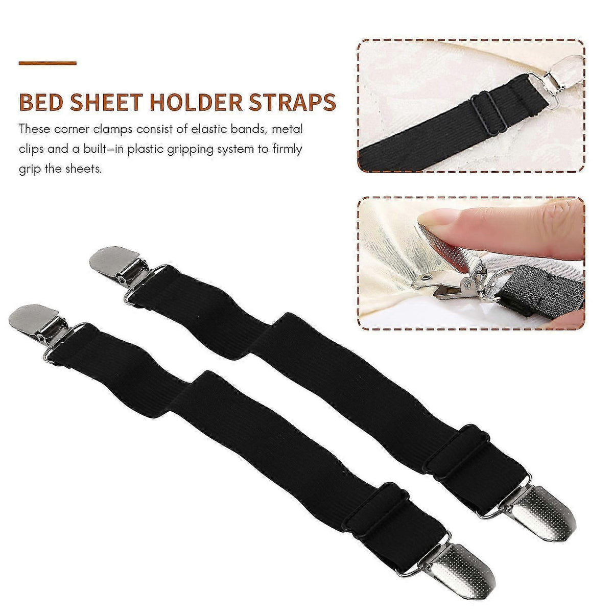 4PCS Adjustable Bed Sheet Straps, Elastic Corner Clips for Mattress