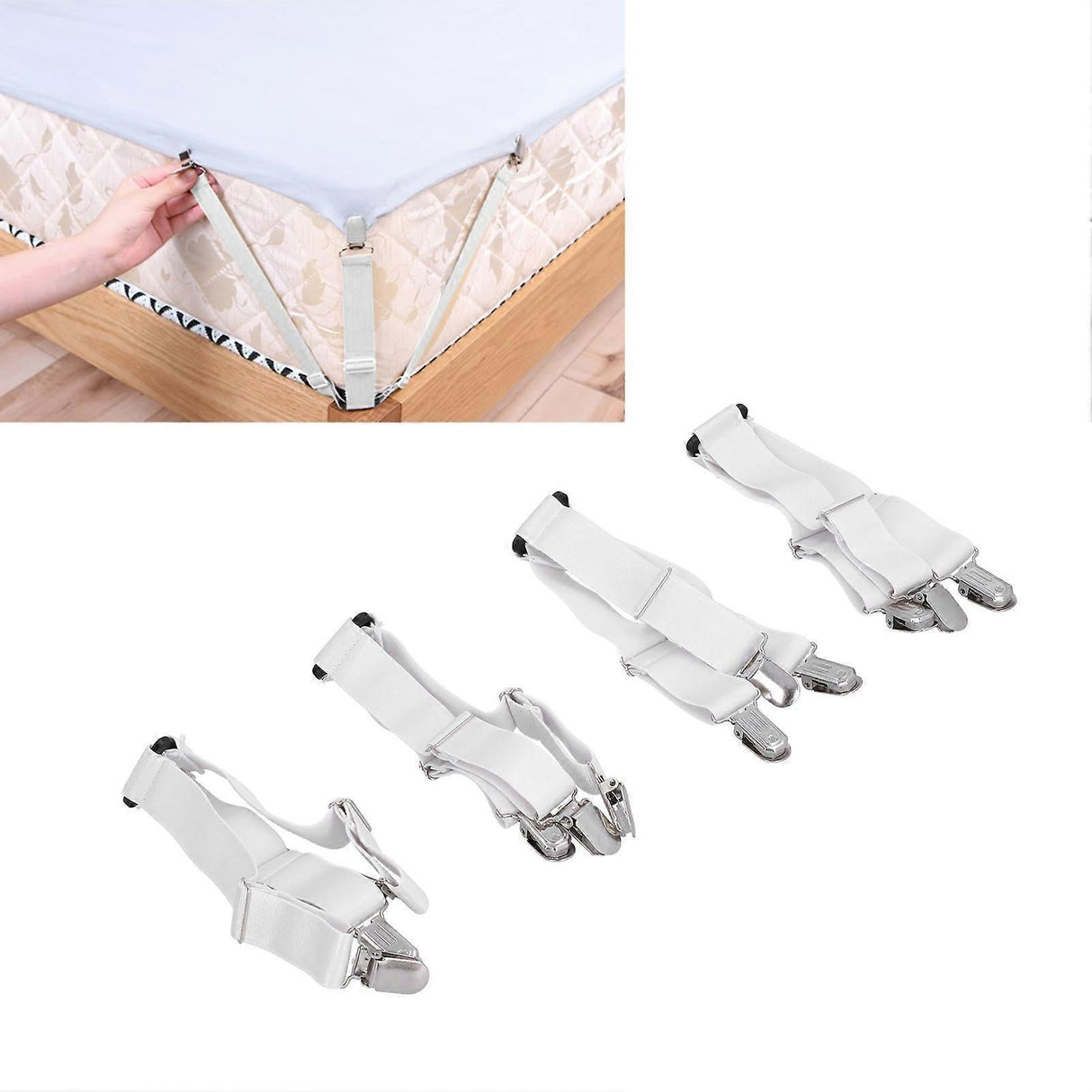 4PCS Bed Sheet Holder Straps, Elastic Fasteners for Mattress & Blankets