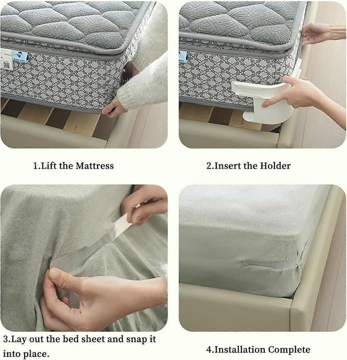 Grey Bed Sheet Holder Straps, Heavy Duty Corner Clips for Mattress and Bedding