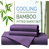 Hotel Breathable Bamboo Fitted Sheet & Pillowcase-3 Piece-Ultra Soft 2000TC Breathable Fitted Bed Sheets Set with 37 Centimetre Deep Pocket-Cooling Sheets for Hot Sleepers(Purple,Double)