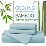 Hotel Breathable Bamboo Fitted Sheet & Pillowcase-3 Piece-Ultra Soft 2000TC Breathable Fitted Bed Sheets Set with 37 Centimetre Deep Pocket-Cooling Sheets for Hot Sleepers(Sky Blue,Double)