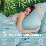 Hotel Breathable Bamboo Fitted Sheet & Pillowcase-3 Piece-Ultra Soft 2000TC Breathable Fitted Bed Sheets Set with 37 Centimetre Deep Pocket-Cooling Sheets for Hot Sleepers(Sky Blue,Double)