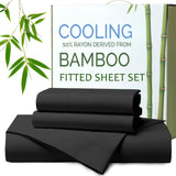Hotel Breathable Bamboo Fitted Sheet & Pillowcase-3 Piece-Ultra Soft 2000TC Breathable Fitted Bed Sheets Set with 37 Centimetre Deep Pocket-Cooling Sheets for Hot Sleepers(Black,King)