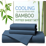Hotel Breathable Bamboo Fitted Sheet & Pillowcase-3 Piece-Ultra Soft 2000TC Breathable Fitted Bed Sheets Set with 37 Centimetre Deep Pocket-Cooling Sheets for Hot Sleepers(Navy,King)