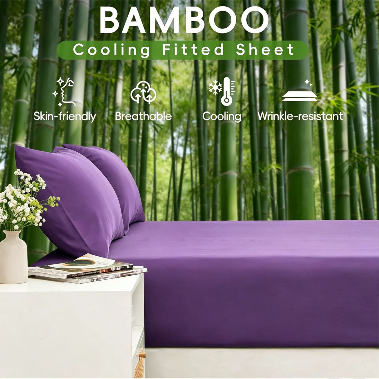 4 Piece Ultra Soft Bamboo Breathable Sheet Set -Hotel 2000TC Breathable Bed Sheets Set with 37 Centimetre Deep Pocket-Breathable Sheets for Hot Sleepers(Purple,King)