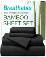 3 Piece Ultra Soft Bamboo Breathable Sheet Set -Hotel 2000TC Breathable Bed Sheets Set with 37 Centimetre Deep Pocket-Breathable Sheets for Hot Sleepers(Black,King Single)