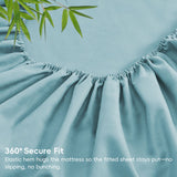 Hotel Breathable Bamboo Fitted Sheet & Pillowcase-3 Piece-Ultra Soft 2000TC Breathable Fitted Bed Sheets Set with 37 Centimetre Deep Pocket-Cooling Sheets for Hot Sleepers(Sky Blue,Queen)