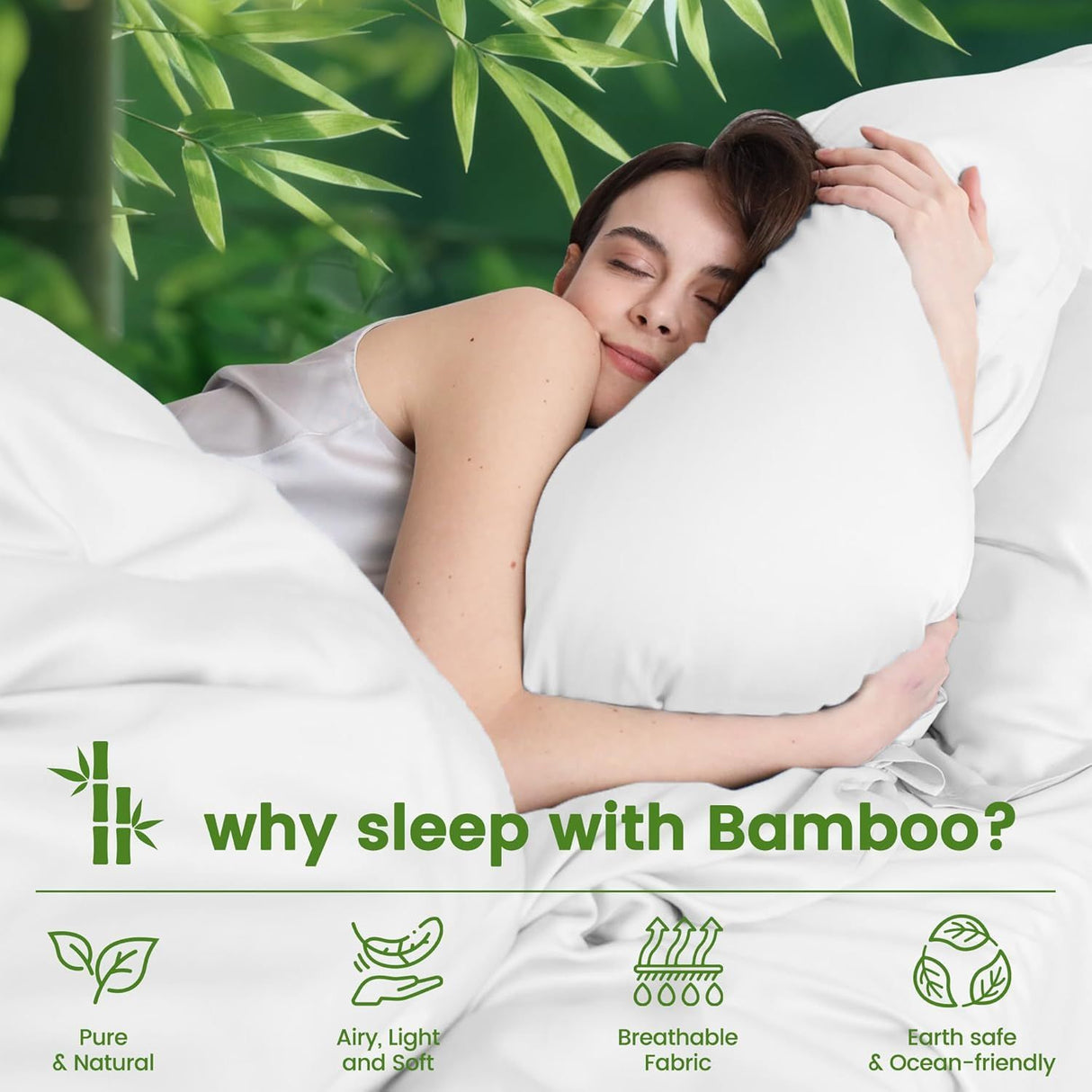 Hotel Breathable Bamboo Fitted Sheet & Pillowcase-3 Piece-Ultra Soft 2000TC Breathable Fitted Bed Sheets Set with 37 Centimetre Deep Pocket-Cooling Sheets for Hot Sleepers(White,Queen)