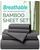 4 Piece Ultra Soft Bamboo Breathable Sheet Set -Hotel 2000TC Breathable Bed Sheets Set with 37 Centimetre Deep Pocket-Breathable Sheets for Hot Sleepers(Grey,Queen)