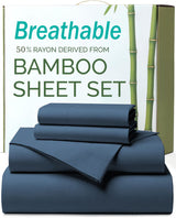 3 Piece Ultra Soft Bamboo Breathable Sheet Set -Hotel 2000TC Breathable Bed Sheets Set with 37 Centimetre Deep Pocket-Breathable Sheets for Hot Sleepers(Navy,Single)